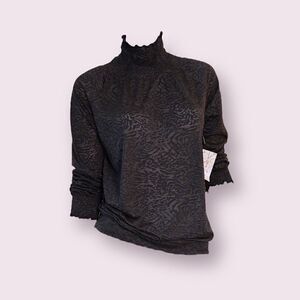 *nwt* Aventura Black Leopard Sheer Long Sleeve High Neck Blouse Sustainable